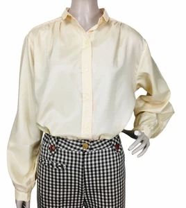 Vintage 70s You Babes Shiny Gold Button-Down Balloon Sleeve Blouse Size S/M - Picture 1 of 7