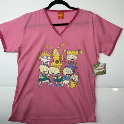 Blusa Médica Nickelodeon Rugrats Cuello en V Bolsillos Rosa Estampado Gráfico Para Mujer M Foto 1 de 4