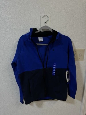 Champion Sudadera con Capucha Niños L 14/16 Azul Cremallera Completa Bolsillos Bloques de Color Logo Raglán Foto 1 de 4