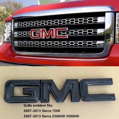 1 OEM 2007-2013 Grille Big GMC Emblem Badge for Sierra 1500 2500HD Gloss Black - Image 1 of 4