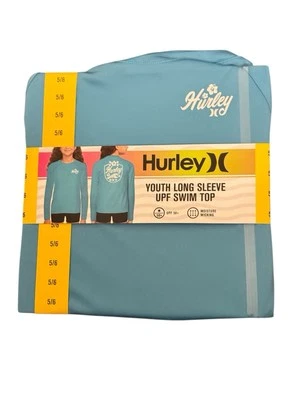 NWT Hurley Youth Girl's Long Sleeve UPF 50+ Moisture Wicking Swim Top Blue 5/6 - Image 1 of 3