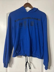 Women’s Karl Lagerfeld Paris Blue Pullover Graphic Logo Hoodie Long Sleeve Small - Picture 1 of 7