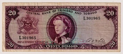 TRINIDAD AND TOBAGO $20 1964 P-28b QE II Circulated Note L301965 - Image 1 of 3
