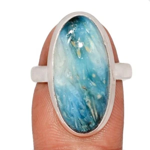 Natural Blue Ice Glacierite 925 Sterling Silver Ring Jewelry s.7.5 CR74276 - Picture 1 of 1