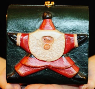 BOLSO CLUTCH TIMMY WOODS MINAUDIERE TALLADO A MANO SANTA CLAUS ESTRELLA VERDE NAVIDAD Foto 1 de 4