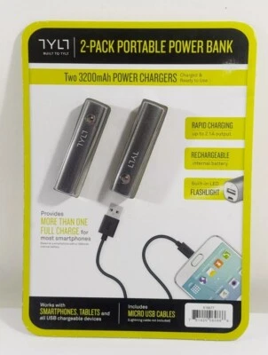 TYLT USB 2 Pack Portable Power Bank 3200mAh Chargers Cables - Image 1 of 2