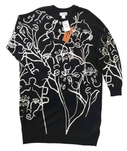 Nordstrom Christina Martinez ~BLACK RADIANT BLOOMS SWEATER DRESS~ Sz L Floral - Picture 1 of 10