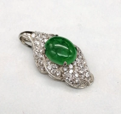 ciondolo donna argento925 con giada burma verde e zirconi incastonati luminoso - Immagine 1 di 4