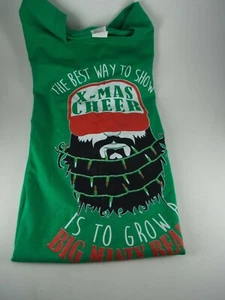 Christmas Novelty T-Shirt, Mens, X-Mas Cheer Grow a Manly Beard XL Green - Picture 1 of 5