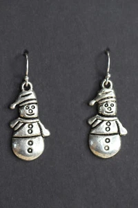 Snowman Earrings Christmas Drop 925 Sterling Silver earrings Pewter charms Xmas - Picture 1 of 3