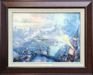 Thomas Kinkade Thinker Bell and Peter Pan 12x16 Framed Classic Canvas - Picture 1 of 5