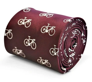 Frederick Thomas Maroon Mens Tie  Bicycle Pattern Bike Cycling Tour de France - Picture 1 of 5