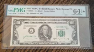 1950C $100 Federal Reserve Note Kansas City PMG Choice Unc 64 EPQ STAR - Picture 1 of 2