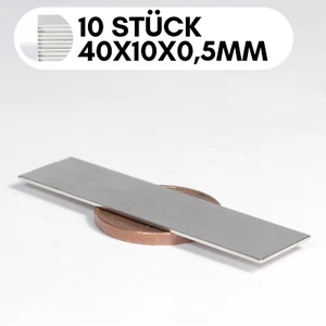 Neodym Magnet Quader 40x10x0.5mm dünner Neodym-Magnet extrem flacher Magnet N50 - Bild 1 von 4