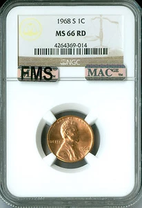 1968 S LINCOLN CENT NGC MS66 RED MAC FMS PQ 2ND FINEST GRADE RARE . - Picture 1 of 4
