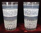 2 Patrician Tumblers Jeannette Glass AS IS Roman Decals Mid Century (O)