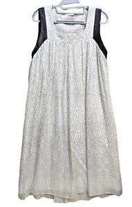 MORGAN CARPER Anthropologie Gray/White IKAT Loose Shift Dress Leather Trim Sz M - Picture 1 of 8