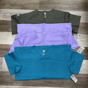 3 NWT Dagacci Scrub Top Unisex Sz Large Olive Green, Teal, Purple Nursing Vet - Picture 1 of 15