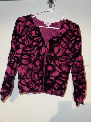 Hampshire Studio Women's Petite Pink Flower Print Cardigan Button Up - Image 1 of 4