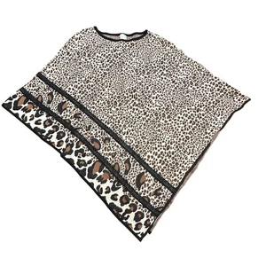 Chico's Poncho L/XL Neu mit Etikett hellbraun schwarz Gepard Besatz Pullover Animal Print - Bild 1 von 11