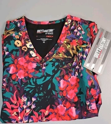 Grey's Anatomy Spandex Stretch V-Neck Print Scrub Top. XS New With Tags - Image 1 of 4