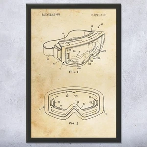 Ski Goggles Patent Wall Art Poster, Canvas or Framed Winter Decor Skiing Gifts - Picture 1 of 15