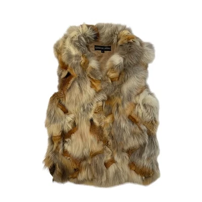 Adrienne Landau 100% Real Fox Fur Vest - Brown Tan Cream Gray - Size Small - Image 1 of 4
