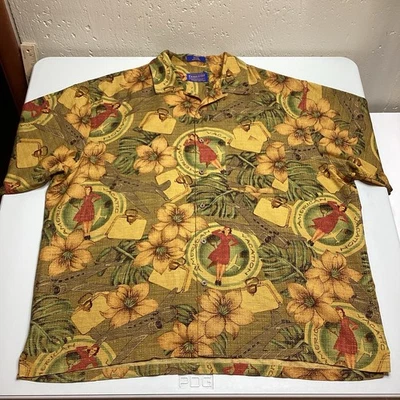 Pendleton Shirt Men XL Gold All Over Print American Vacation 100% Silk Button Up - Image 1 of 4