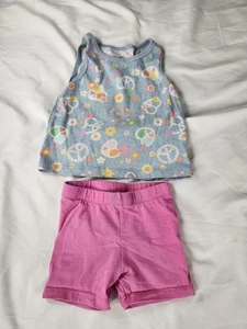 Garanimals & Jumping Beans 2T Girls Peace Sign Tank Top & Pink Biker Shorts Lot  - Picture 1 of 6
