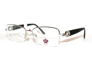 NEW ROSE AR11 SILVER BLACK SEMI RIMLESS EYEGLASSES WOMENS RX FRAMES 53-17-135 MM - Picture 1 of 6