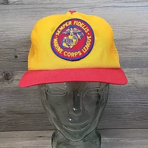 Vintage USMC Snapback Trucker Hat U.S Marine Corps Hat Stitched USA New Era - Picture 1 of 9