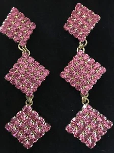 NWT Alessandra Rich Hot Pink Crystal Square earrings - Picture 1 of 5