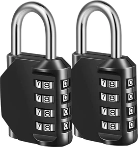 4-Digit Combination Lock Padlocks for Gym Lockers and Storage (2 Pack, Black) - Picture 1 of 12