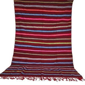 Handmade Moroccan Brown Rug Blue Red Pink Gold Striped Tribal Berber Wool Carpet - Picture 1 of 24