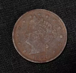 1903 US Liberty V Nickel, Circulated - Picture 1 of 2