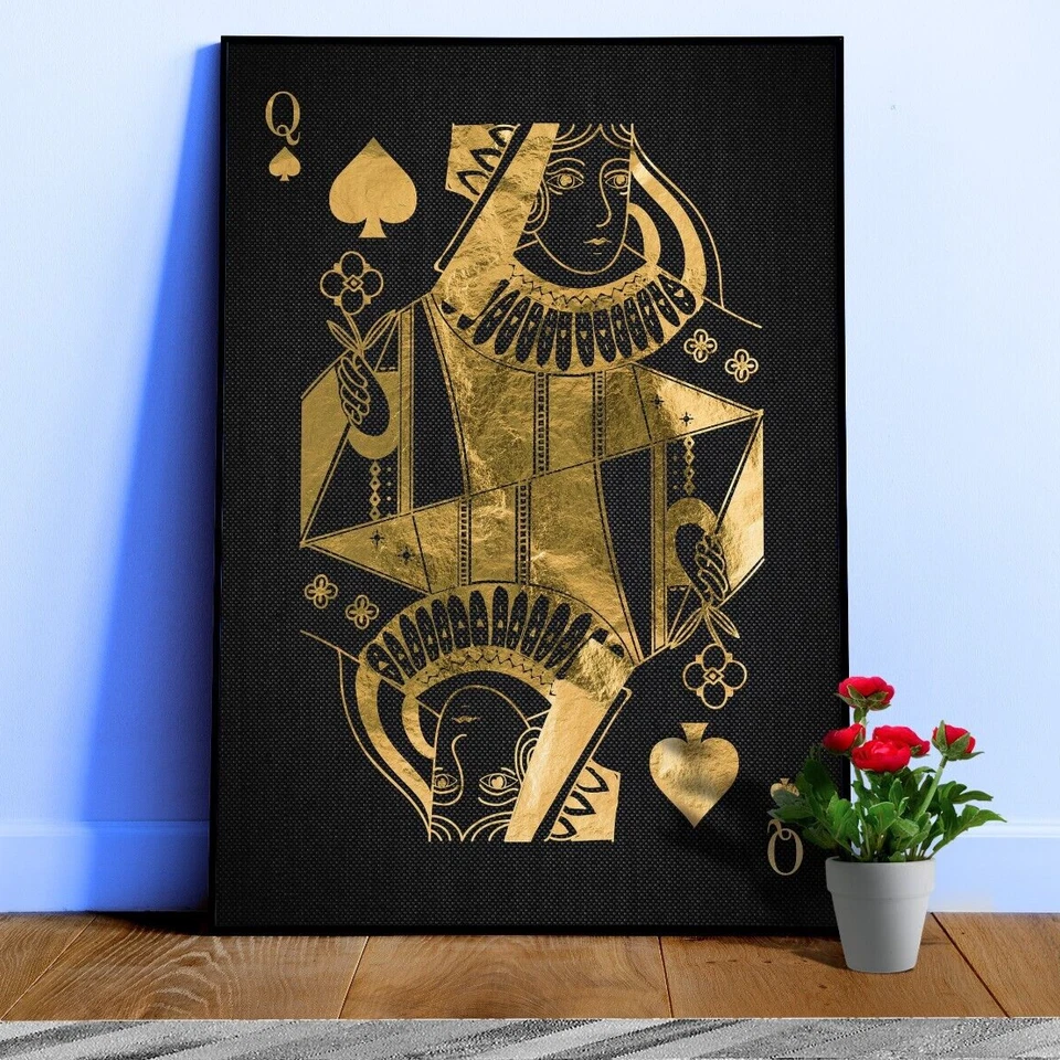 Queen of Pikes poker poster — Golden playing cards print, aesthetic wall art - Image 1 of 4