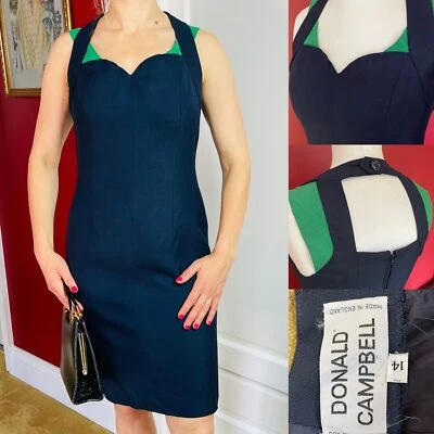 Raro Vestido Vaina Vintage Donald Campbell Hecho en Inglaterra Corte Corazón 14 Foto 1 de 4