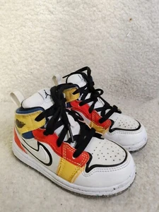 Air Jordan 1 Mid SE GS Boy Sneakers 8C Multicolor Leather Lace Up Mid Top Shoes - Picture 1 of 22