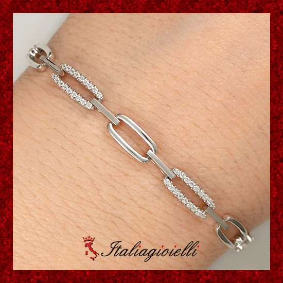Raffinato Bracciale a Maglie Brillante in Argento 925 Rodiato Oro Bianco - Immagine 1 di 4