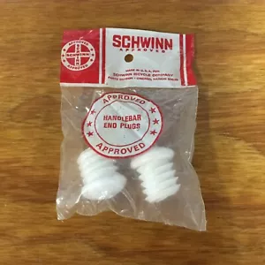 SCHWINN APPROVED BICYCLE HANDLE BAR TAPE PLUGS WHITE FITS VARSITY VINTAGE NOS - Picture 1 of 6