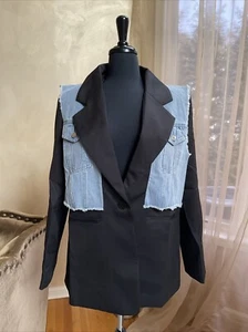 Galita Fashion Women’s Black Contrast Denim Vest Blazer Size M - Picture 1 of 6