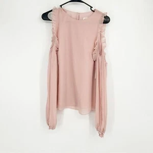 NWT Eliza J. Pink blush Cold Shoulder Chiffon Ruffle Blouse Size 6 - Picture 1 of 7