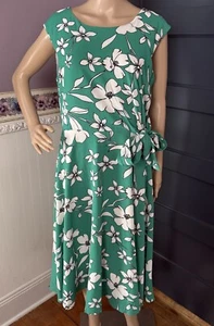 Jessica Howard Dress Women's Size 12 Green White Floral Sleeveless Side Tie - Picture 1 of 9