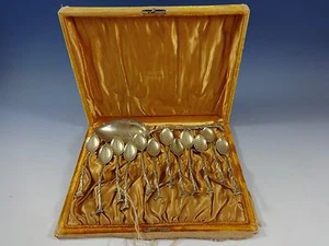 German 800 Silver Ice Cream Set Circa 1884 GW Vermeil In Fitted Box Leaf Branch - Picture 1 of 5