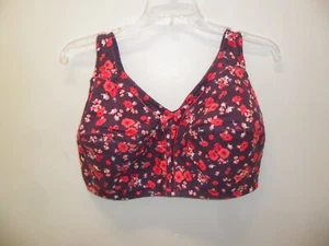 NWOT Comfort Choice Cotton Back-Close Wireless Purple Multi Bra Size 44G - Picture 1 of 2