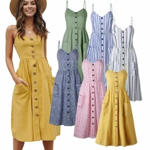 Women's Summer Boho Floral Long Maxi Evening Party Sexy Beach Dress Sun Dresses - Picture 1 of 19