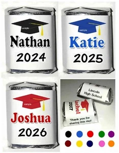 120 GRADUATION CANDY WRAPPERS PARTY FAVORS PERSONALIZED ~ MANY COLORS - Picture 1 of 5