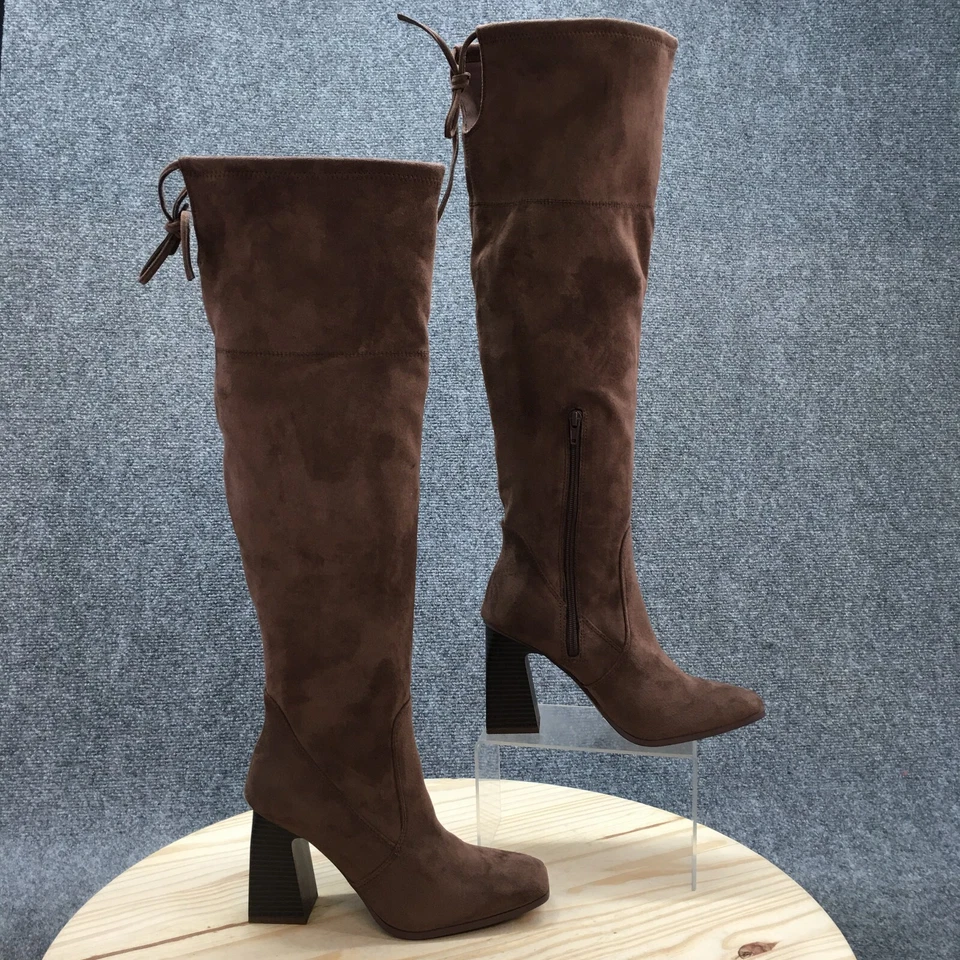 Forever 21 Botas Mujer 8 Altas Hasta la Rodilla Marrón Gamuza Tacones Cremallera Puntera Cuadrada Foto 1 de 4