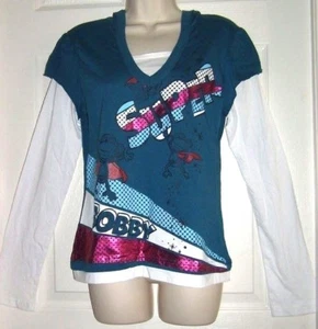 Teens Girls Cute Green White Hooded Monkey School Church Shirt Top Sz 14-16 - Picture 1 of 1
