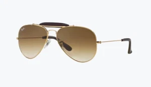 Ray Ban 3422Q Aviator Pelle - 58 001/51 - Occhiali da Sole - Oro/Marrone Sfumato - Foto 1 di 3